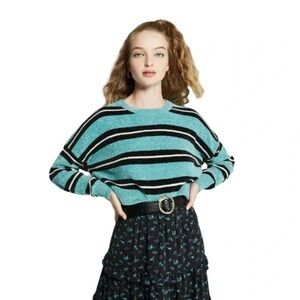 Sold out Blue and black stripe crop top chenille sweater
